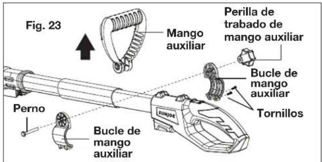 Sun Joe 24VPS8CT - Paraaabstar la posicón del mango auxiliar - 1