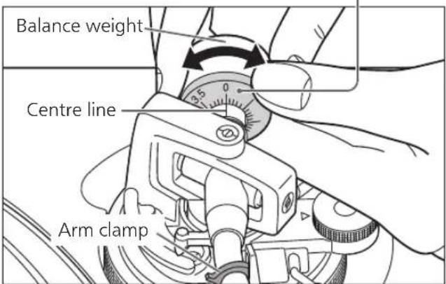 TECHNICS SL100C - Turn the stylus pressure control until "0" comes to the centre line of the rear of the tone arm. - 2