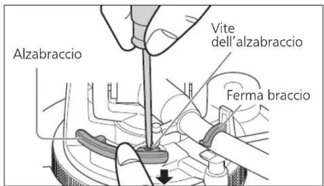 TECHNICS SL100C - Riportare il braccio sul braccio dilettura, fissarlo con ilferma braccio etenendo premuto l'alzabraccio con un dito, ruotare la vite per regolare l'altezza. - 1