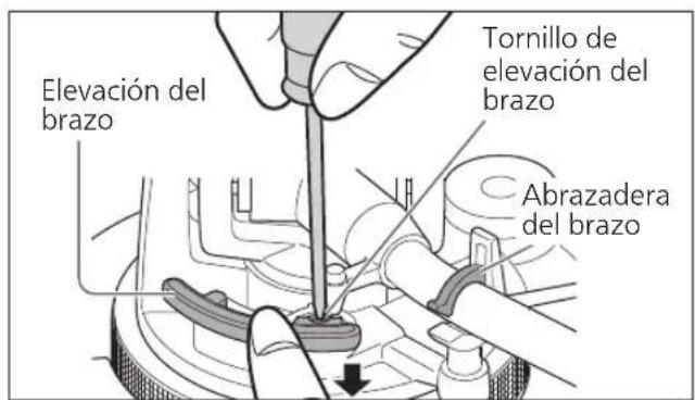 TECHNICS SL100C - Devuelva el brazo sonoro al reposabrazos, fijelo con la sujecion para brazo y,@m间隙as presiona la elevacion del brazo con su dedo, gire el tornillo para ajustar la alta. - 1