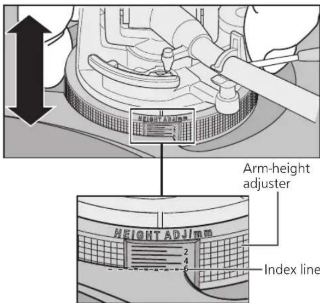 TECHNICS SL100C - Adjust the height with the arm-height adjuster. - 1