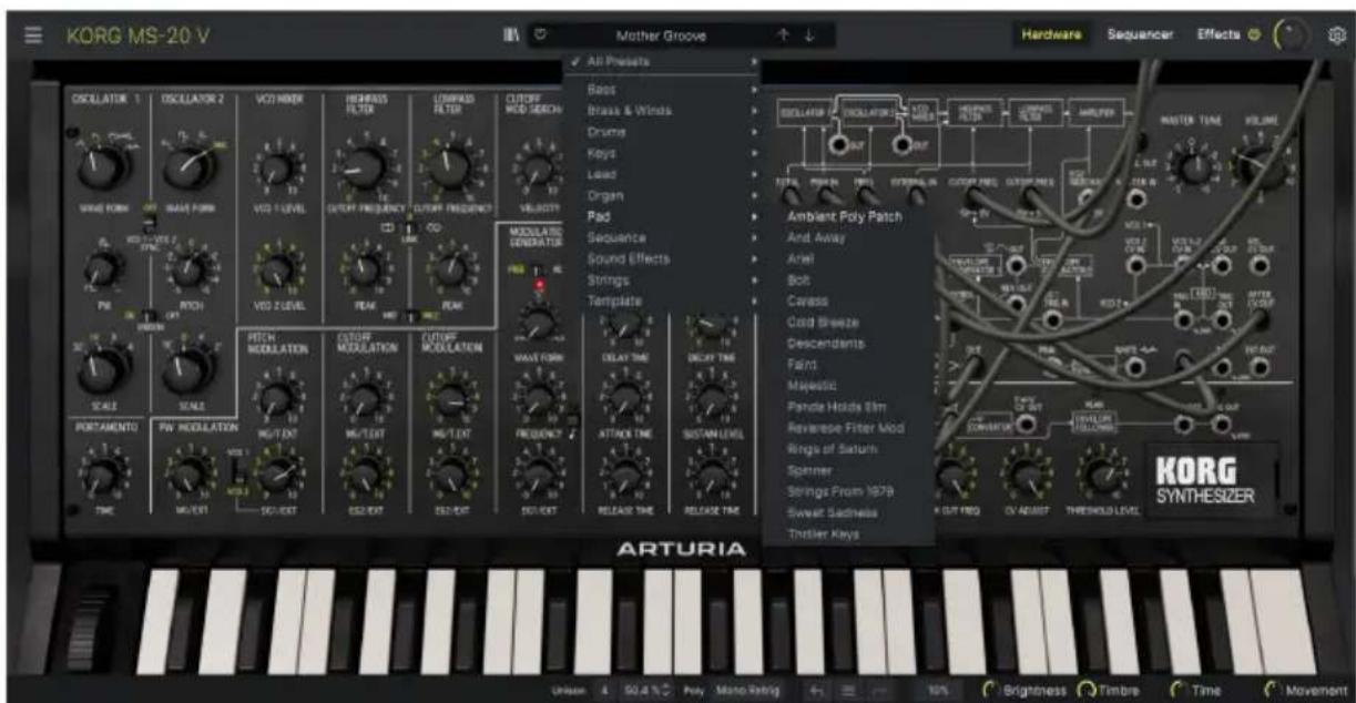 Arturia KORG MS20 V - Sélection de presets : autres méthodes - 1