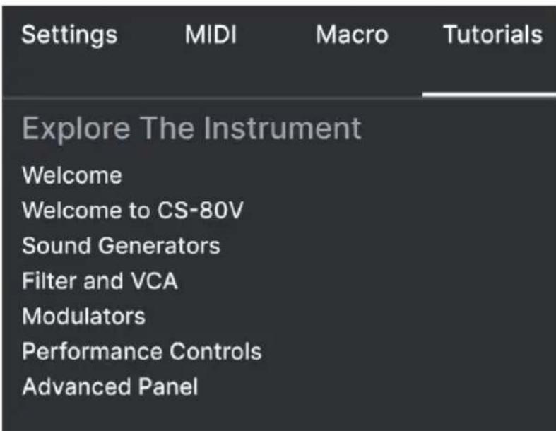 Arturia CS80 V4 - Onglet Tutorialiels - 1