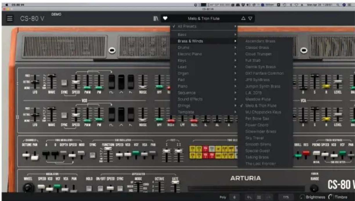 Arturia CS80 V4 - Sélection de presets : autres méthodes - 1