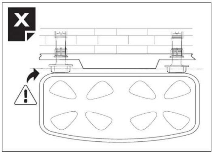 Technical diagram showing a structural assembly with warning symbols and a warning sign labeled 'X'
