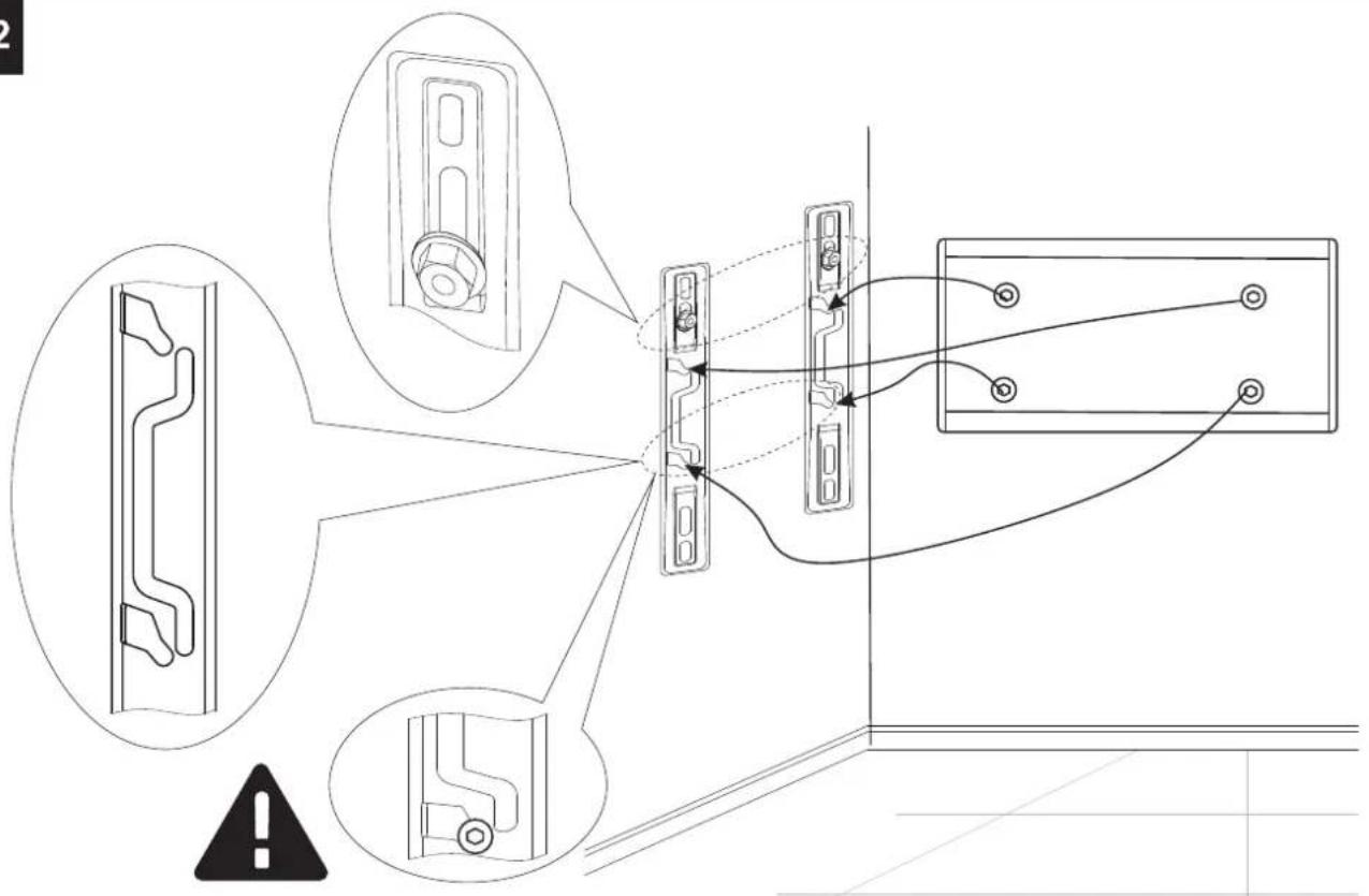 Technical diagram showing installation of a door panel with labeled components and warning indicators