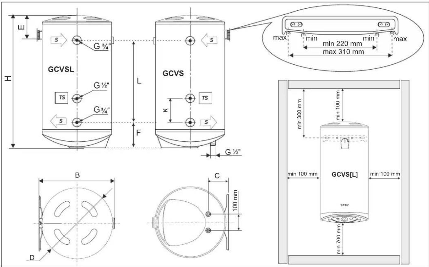 GCVSL G 3/4" G 1/2" TS G 3/4" S L F G 1/2" B C 100 mm D max min min max min 220 mm max 310 mm min 300 mm min 100 mm min 100 mm GCVS[L] TESY min 700 mm
