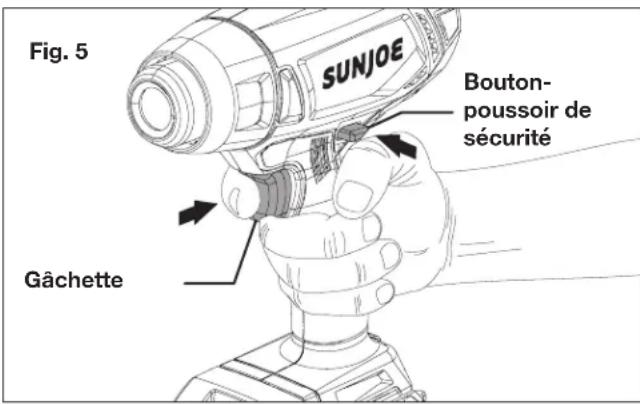 Sun Joe 24VHG100 - Démarrage et arrêt - 2