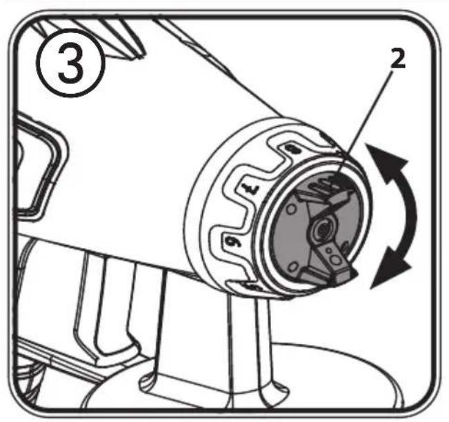Technical diagram of a mechanical component with labeled parts and directional arrow indicating rotation or movement.