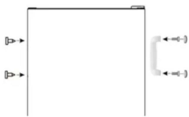 Pure diagram of a rectangular frame with two vertical arrows pointing inward toward it, and a separate L-shaped object with three arrows pointing outward (no text or symbols)
