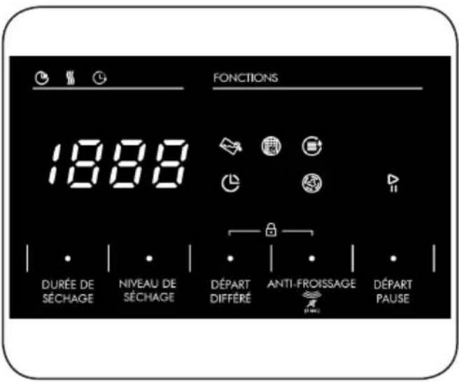 FONCTIONS 18:00 DURÉE DE SÉCHAGE NIVEAU DE SÉCHAGE DéPART DIFFÉRÉ ANTI-FROISSAGE DéPART PAUSE
