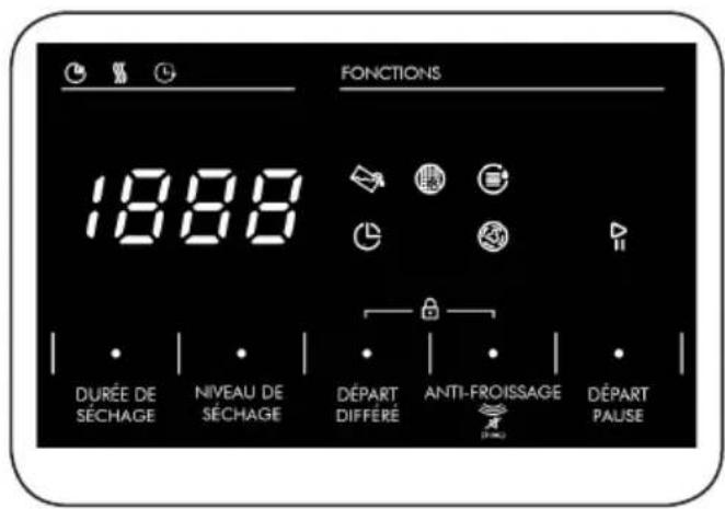 FONCTIONS 18:00 DURÉE DE SÉCHAGE NIVEAU DE SÉCHAGE DéPART DIFFERÉ ANTI-FROISSAGE DÉPART PAUSE