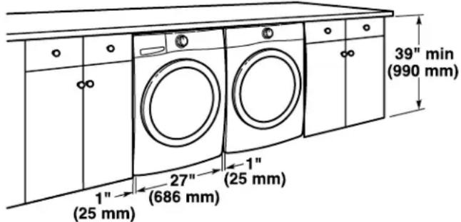 WHIRLPOOL WGD5605MC - Installation spacing for a recessed area or closet All dimensions show recommended and minimum spacing allowed. - 2