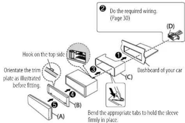 KENWOOD KMRM332BT - Installing the unit (in-dash mounting) - 2
