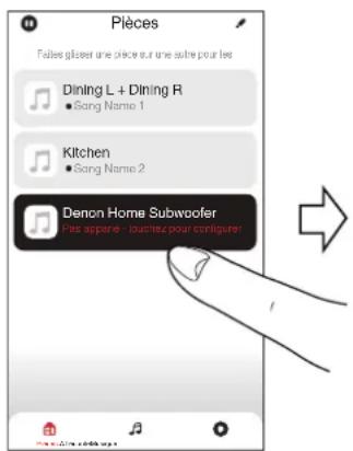 Pièces Falses gléster une pièce sur une autre pour les Dining L + Dining R • Song Name 1 Kitchen • Song Name 2 Denon Home Subwoofer Les stoppère - Drais les pour configurer