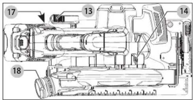 Technical diagram of a mechanical device with numbered components and labeled parts