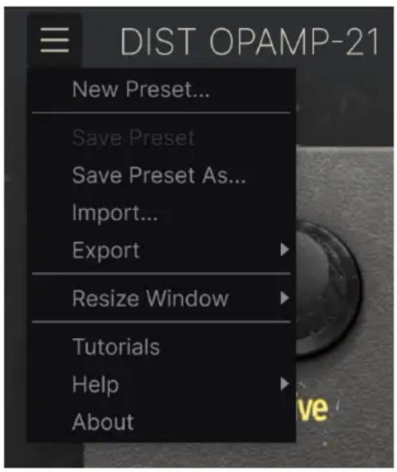 Arturia Dist OPAMP21 - Menu principal - 1