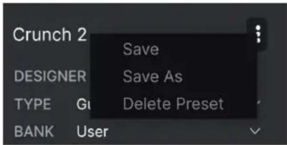 Arturia Dist OPAMP21 - Menu rapide preset info - 1