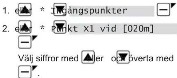 1. eikr * Inångspunkter 2. eikr * Punkt X1 vid [020m] Välj siffror med ▲er och överta med -
