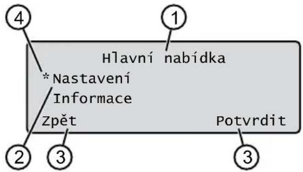 Hlavní nabídka *Nastavení Informace Zpět Potvrdit