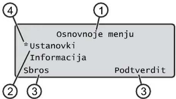Osnovnoje menju *Ustanovki Informacija Sbros Podtverdit