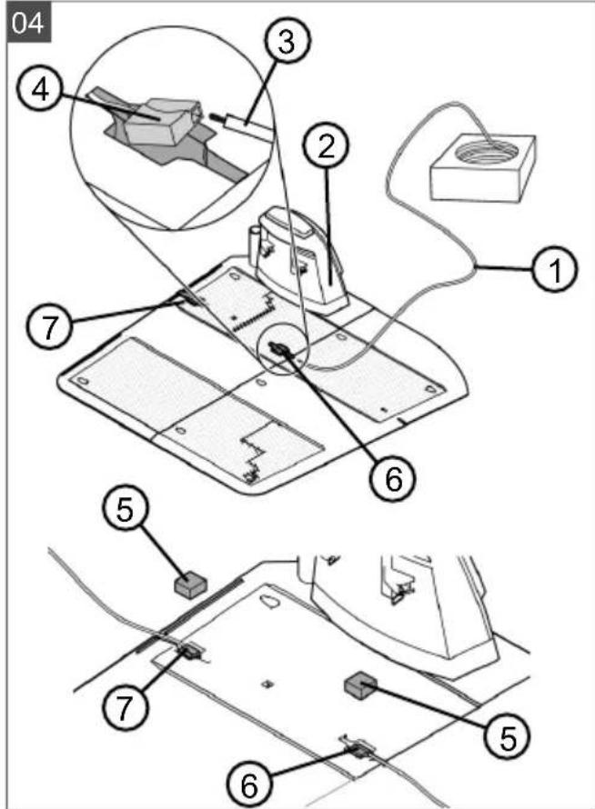 Technical diagram showing labeled components of a device assembly, including parts numbered 1 through 7 with annotations.