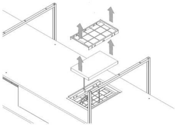 Isometric technical diagram showing structural components with arrows indicating assembly or movement (no text or symbols)