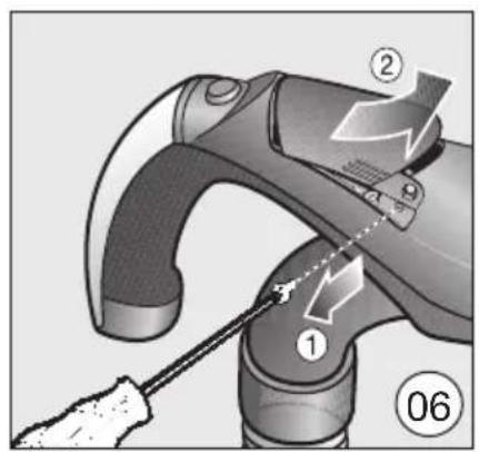 Diagram of a hairdryer with labeled parts and tool path, showing mechanical components and motion indicators