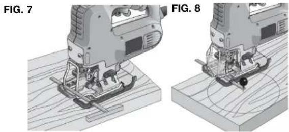Porter-Cable PCE341 - SAWING IN WOOD USING A PILOT HOLE (FIG. 8) - 1