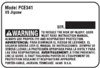 Porter-Cable PCE341 - REEMPLAZO DE LAS ETIQUETAS DE ADVERTENCIA - 1