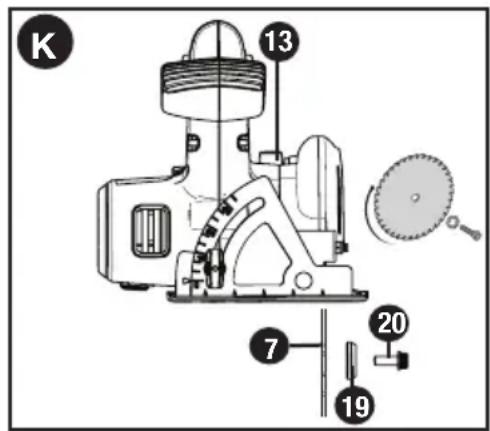 Porter-Cable PCC660 - FIXATION ET RETRAIT DE LA LAME - FIGURE K - L - 1