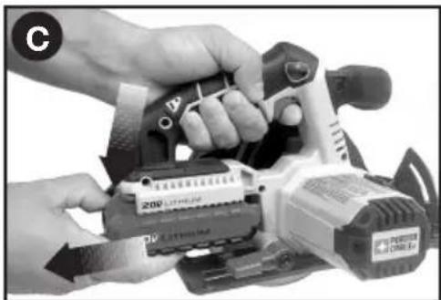 Porter-Cable PCC660 - INSTALLING AND REMOVING THE BATTERY PACK FROM THE TOOL - 2
