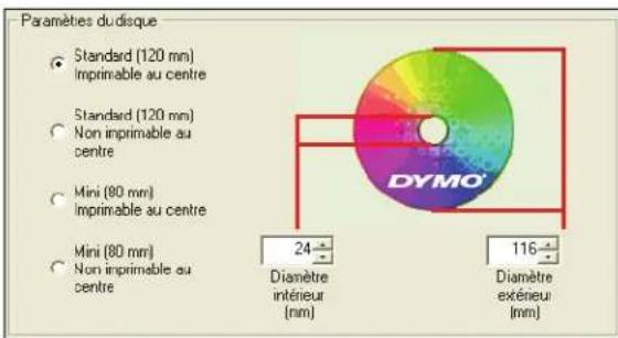 DYMO DiscPainter - Contrôle des paramètres du disque - 1