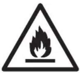 Warning sign depicting a flame symbol in a triangular shape, commonly used to indicate hazard or caution.