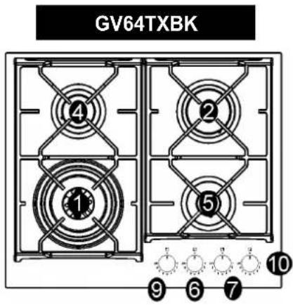 Glem Gas GV75TXBK - DESCRIPCION PLACAS DE COCCION - DESCRIPTION OF HOBS DESCRIPTION DES TABLES DE CUISSON - DESCRIZIONE DELL'APPARECCHIO DESCRIÇÃO DO APARELHO - 5
