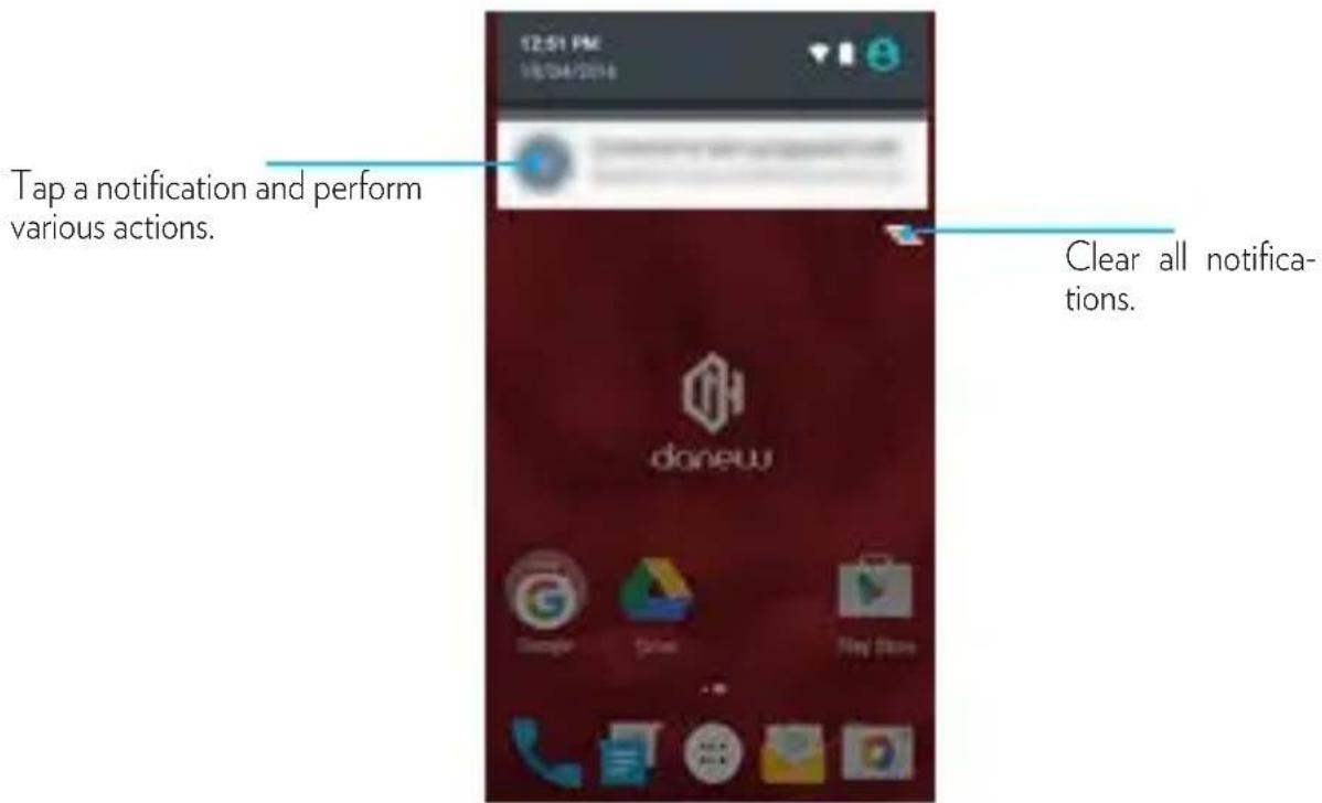 Tap a notification and perform various actions. Clear all notifications.