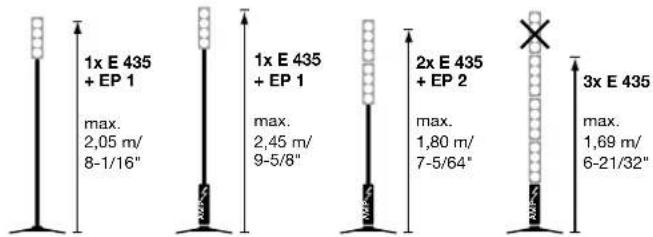 HK AUDIO E 835 - Combinations with foot EF 45 connected to spacer stems EP 1 / EP 2 and the mid/high element E 435 (or E 835) - 1