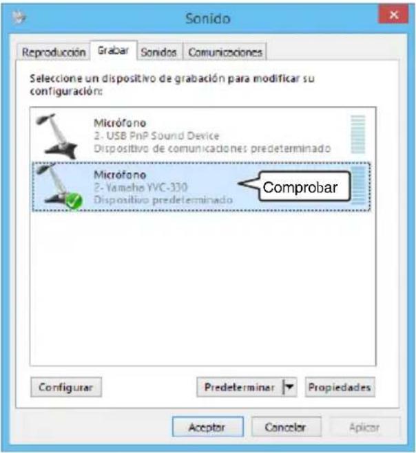 YAMAHA YVC330 - Comprobar que "Yamaha YVC-330" está establecido como dispositivo predeterminado en el campo "Micrófono". - 1