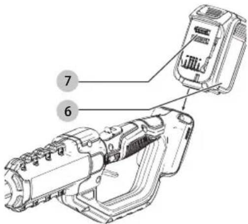 Technical diagram of a mechanical device with numbered parts labeled 6 and 7