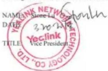 NAME: Stone L. DATE: 3.20.2014 TITLE: Vice President YecLink TECHNOLOGY CO., LTD.