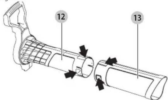 Technical diagram of a device with numbered parts and directional arrows indicating movement or assembly.