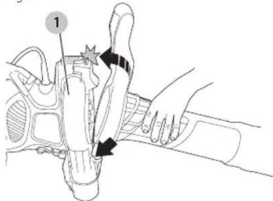 Diagram showing a hand operating a car seatbelt with labeled parts and directional arrows indicating movement or force.