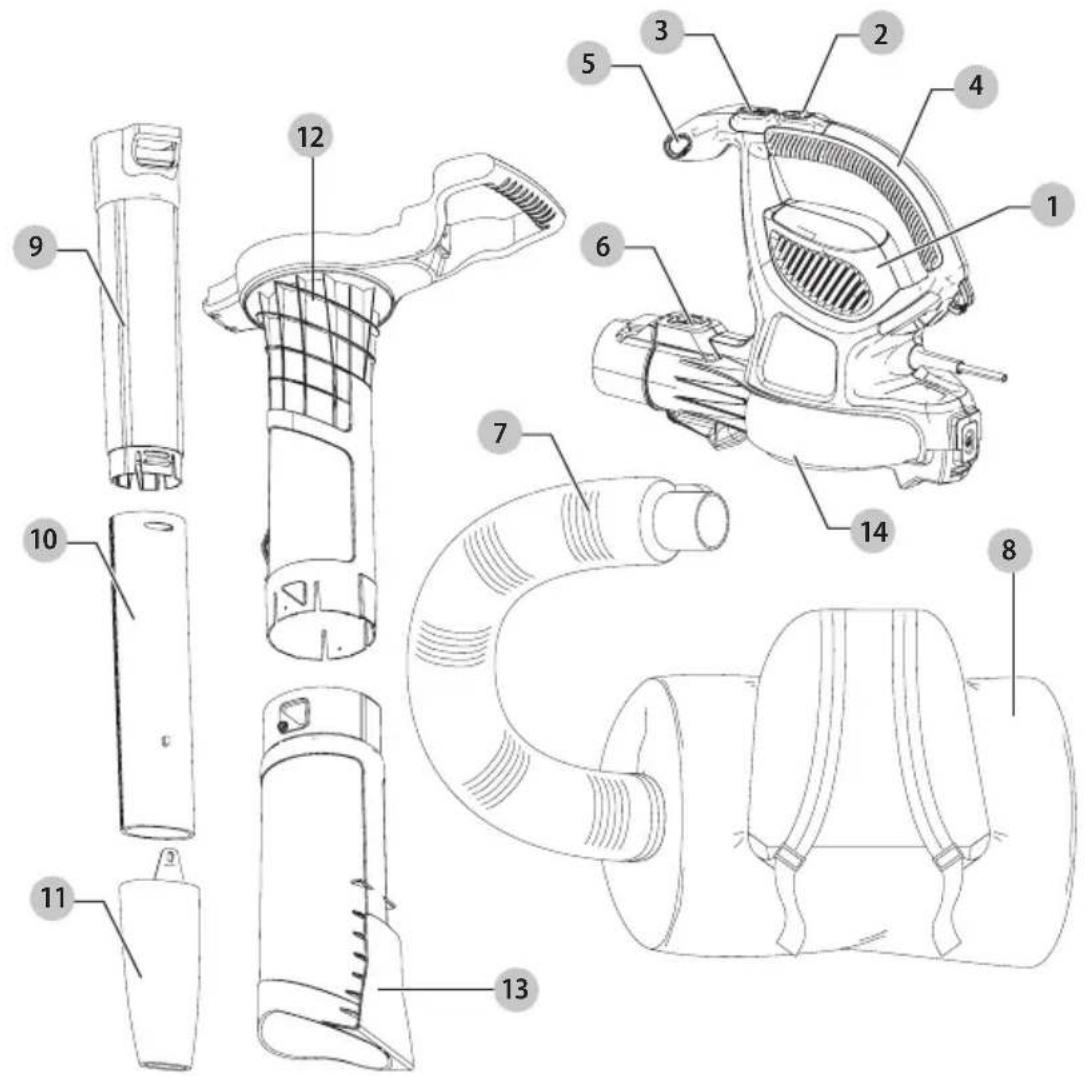 Technical diagram of a cleaning device with numbered parts for identification
