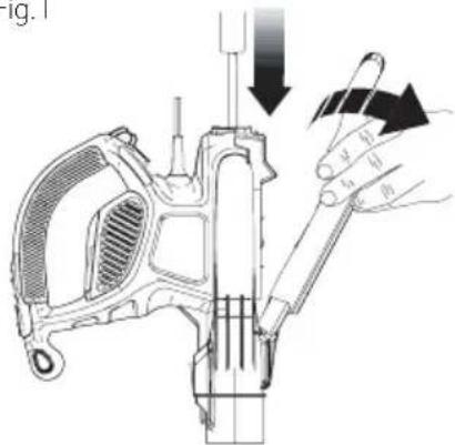 Technical diagram showing a mechanical assembly with labeled parts and directional arrows indicating motion or force.