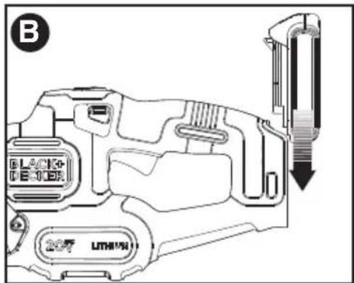 BLACK & DECKER LHT321 - INSERTION ET RETRAIT DU BLOC-PILES DE L'OUTIL - 1