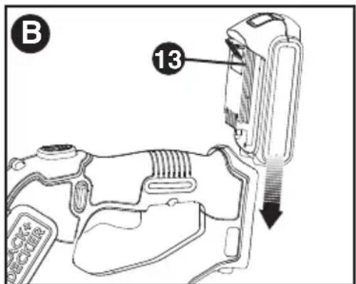 BLACK & DECKER LSTE525 - INSERTION ET RETRAIT DU BLOC-PILES DE L'OUTIL - 1
