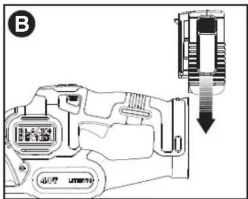 BLACK & DECKER LHT341 - INSERTION ET RETRAIT DU BLOC-PILES DE L'OUTIL - 1