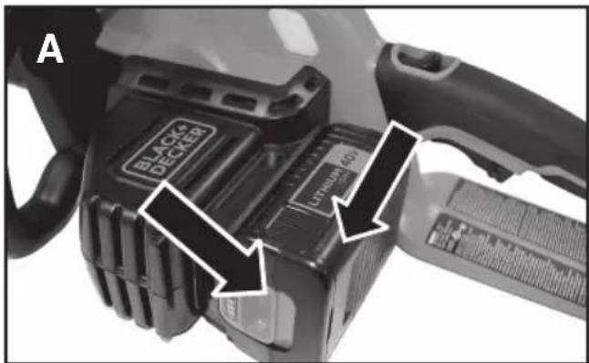 BLACK & DECKER LCS1240 - INSTALACIÓN Y EXTRACCION DEL PAQUETE DE BATERÍAS DE LA HERRAMIENTA - 1