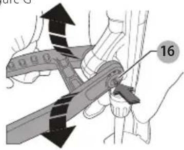 Technical diagram showing mechanical assembly with labeled component '16' and directional arrows indicating motion or force