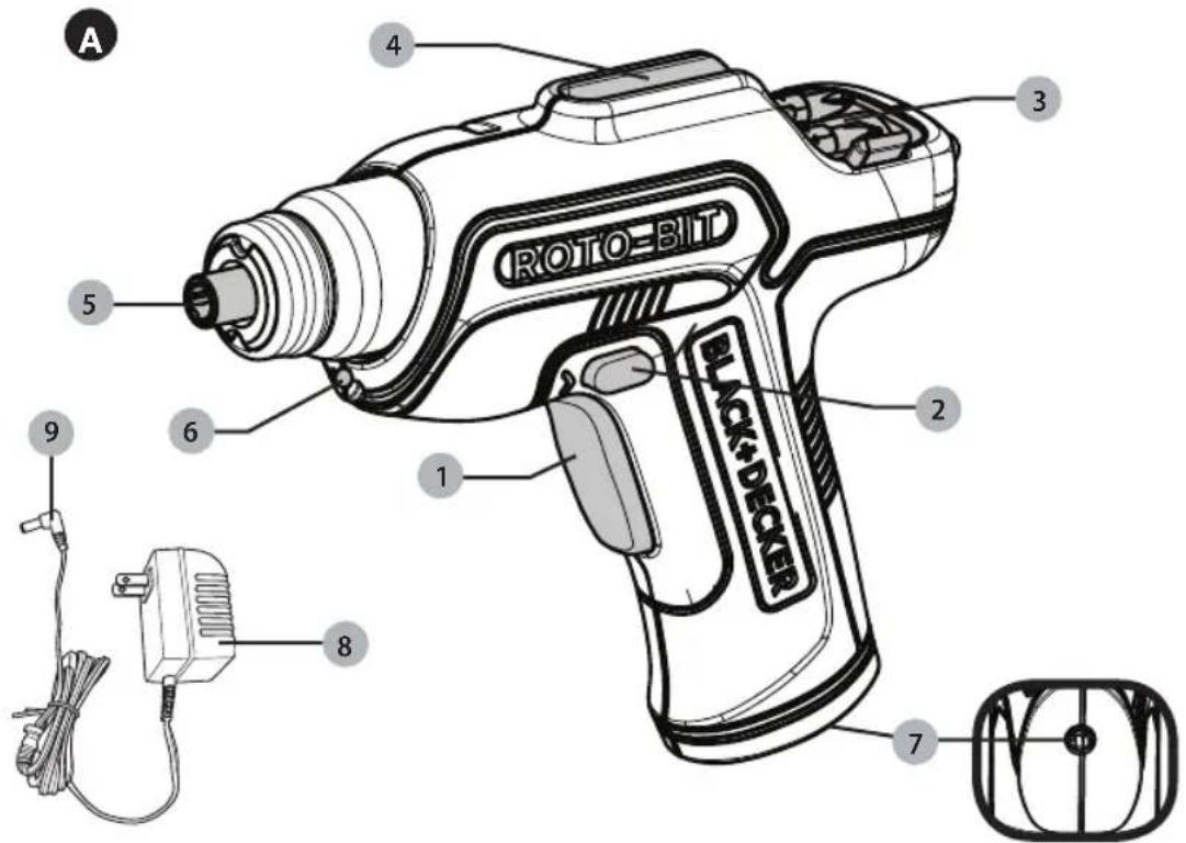 A 4 3 5 6 2 1 8 7 9 ROTO-BIT BLACK+DECKER